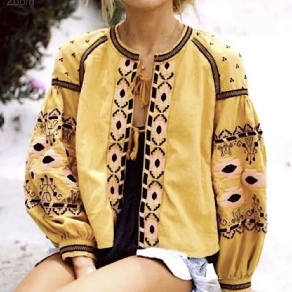 NWT Anthropologie RD+Koko Saskatoon Embroidered Boho Jacket Top